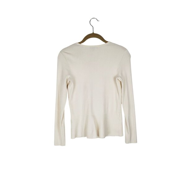 Talbots Ivory Ribbed Knit Peplum Sweater Jacket Full Zip Crew Neck Size PXS - Picture 2 of 5